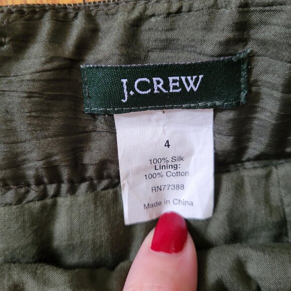 J Crew 4 Green Tiered Ruffle Silk Skirt Size 4 HABOTAI Crinkle - Picture 3 of 6